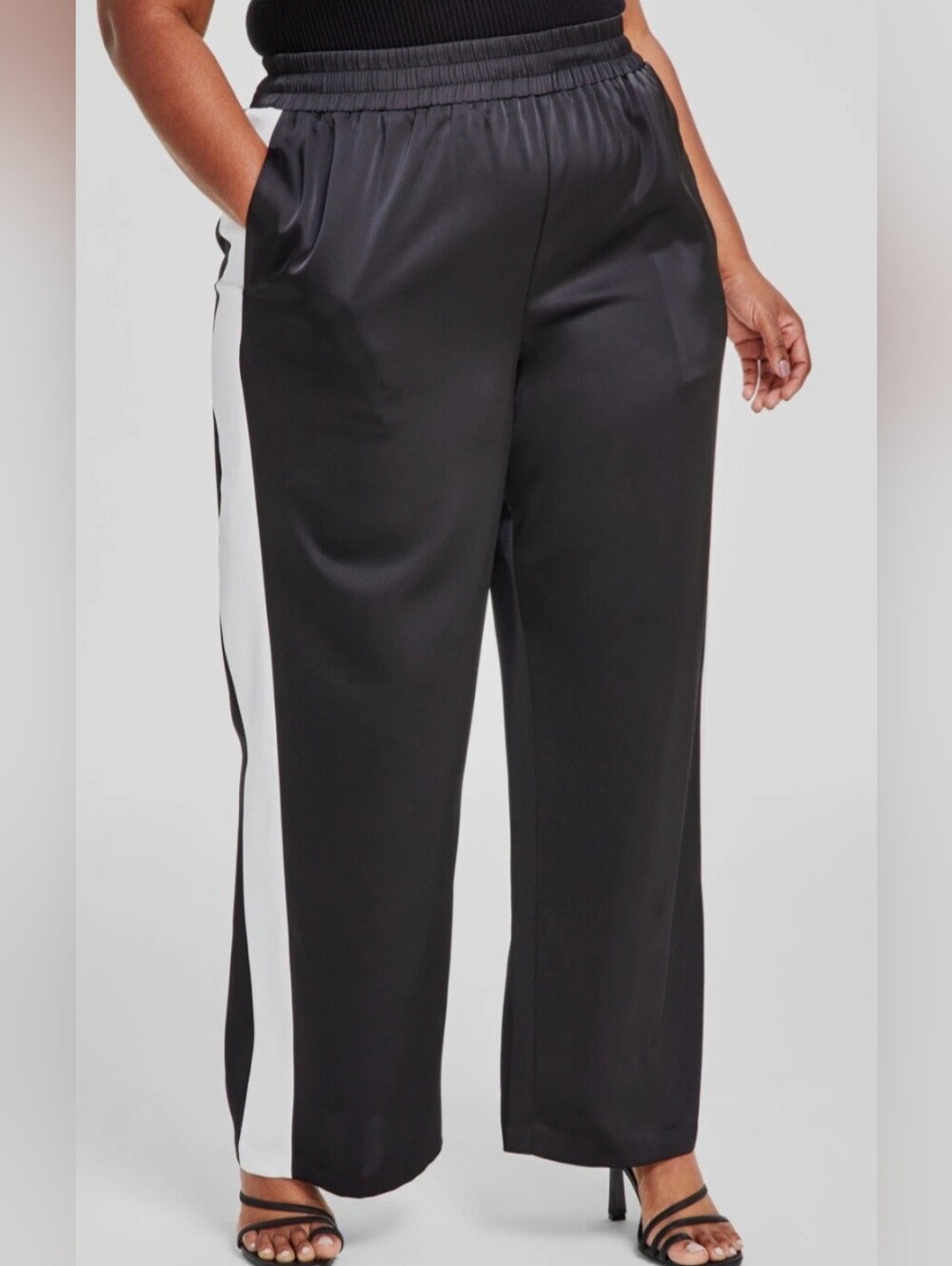 NEW Black Track Pants with White Side Stripe Womens 2X Plus Macy's Retail:$89.00